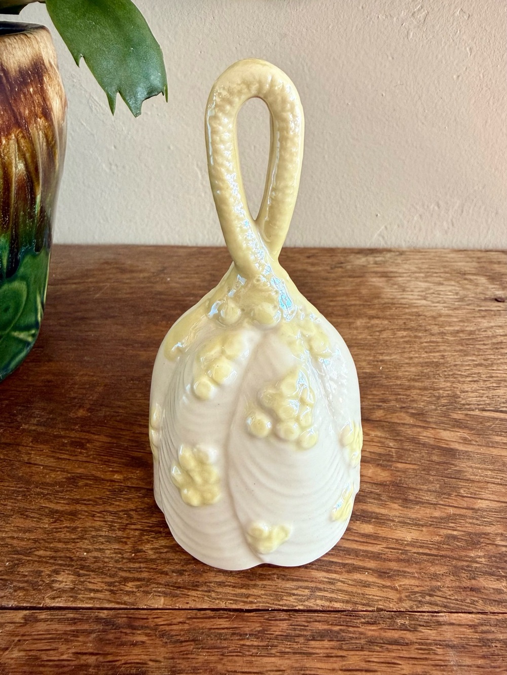 Belleek Yellow and Cream Floral-Relief Porcelain Bell